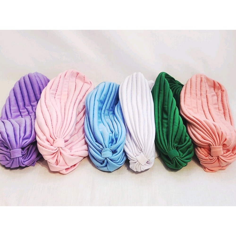 Set of 6 Crinkle Twist Ribbed Turban Headwraps Chemo Caps Polyester Accessory